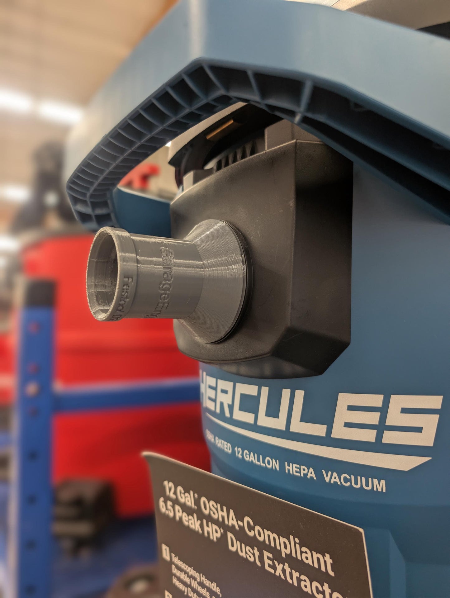 Adapter for Hercules 12 Gallon OSHA-Compliant HEPA Dust Extractor to use a Festool Cleantec 27D (compatible) hose.